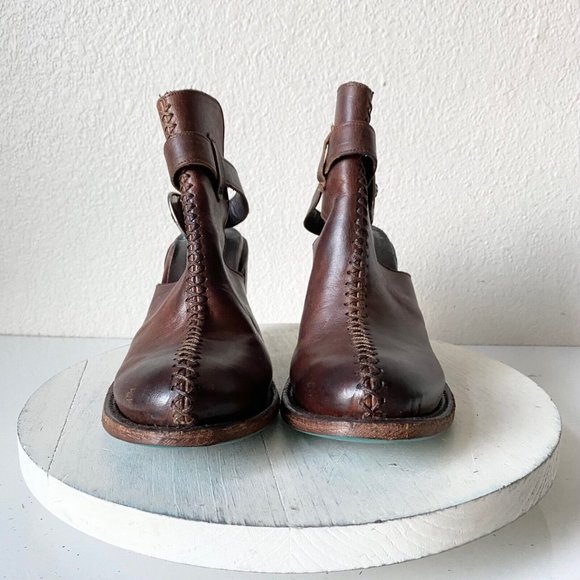 Lane Hailey Halfsie Western Bootie Sz 7.5 Brown Cowboy Round Toe Ankle Strap - Picture 5 of 9